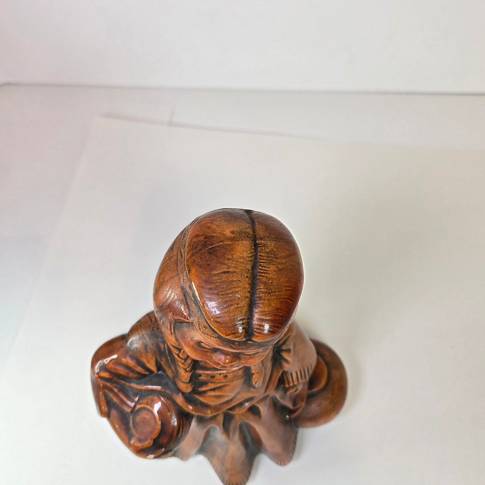 Vintage Ceramic Figurine Native American Girl Holding Pottery Brown Glaze 7.75"