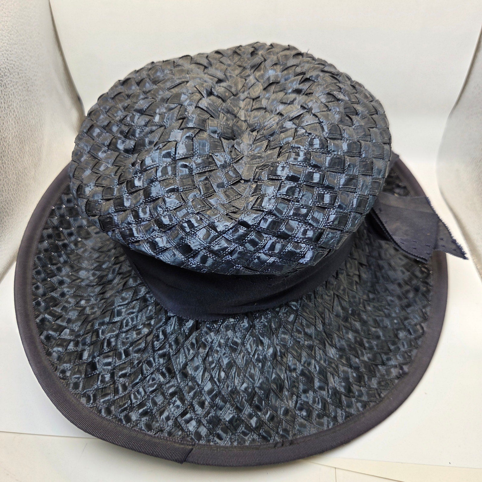 Ken Blair Vintage Straw Hat Navy Wide Brim Union Made USA Size 6 Small