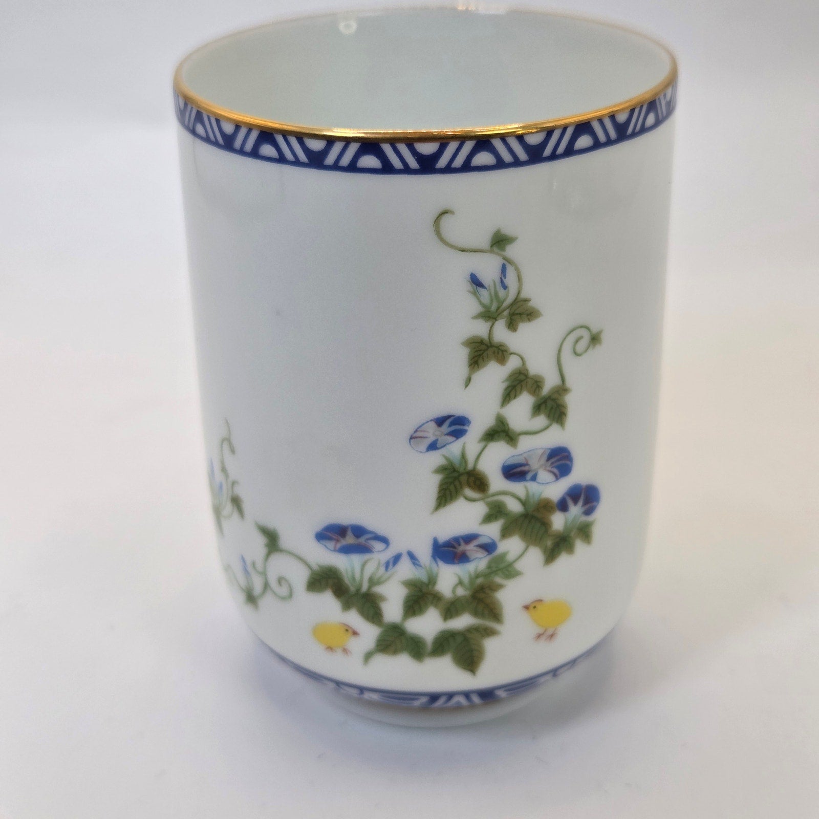 Franklin Porcelain 1985 Rooster Morning Glories Flower Bird Series Cup Japan