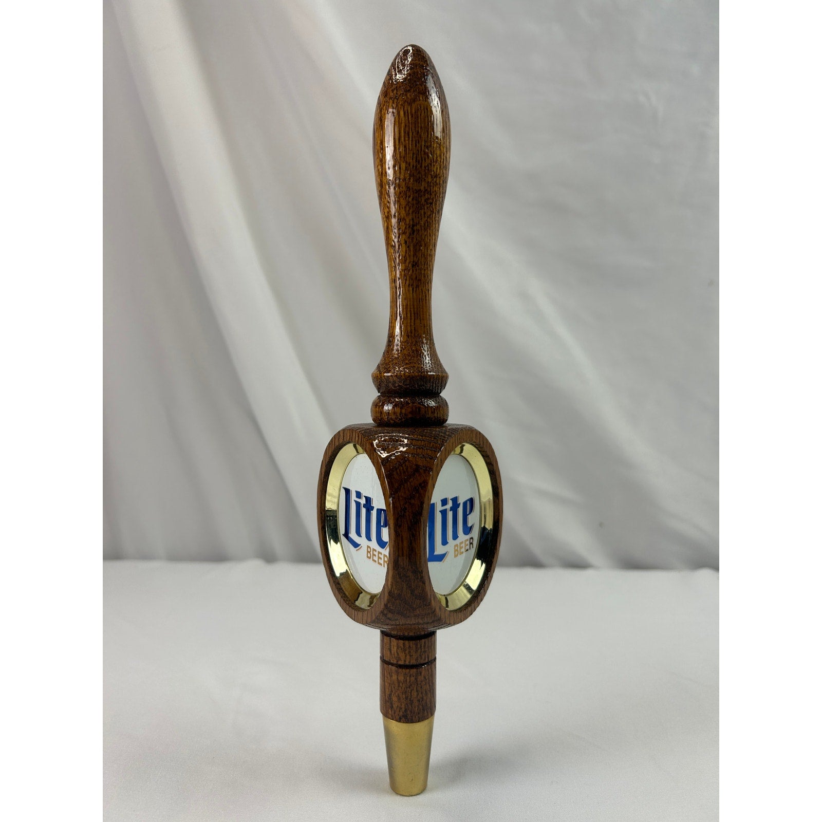 Vintage Miller Lite Beer 3 Sided Wood Tap Handle Gold Medallions 12 Inch