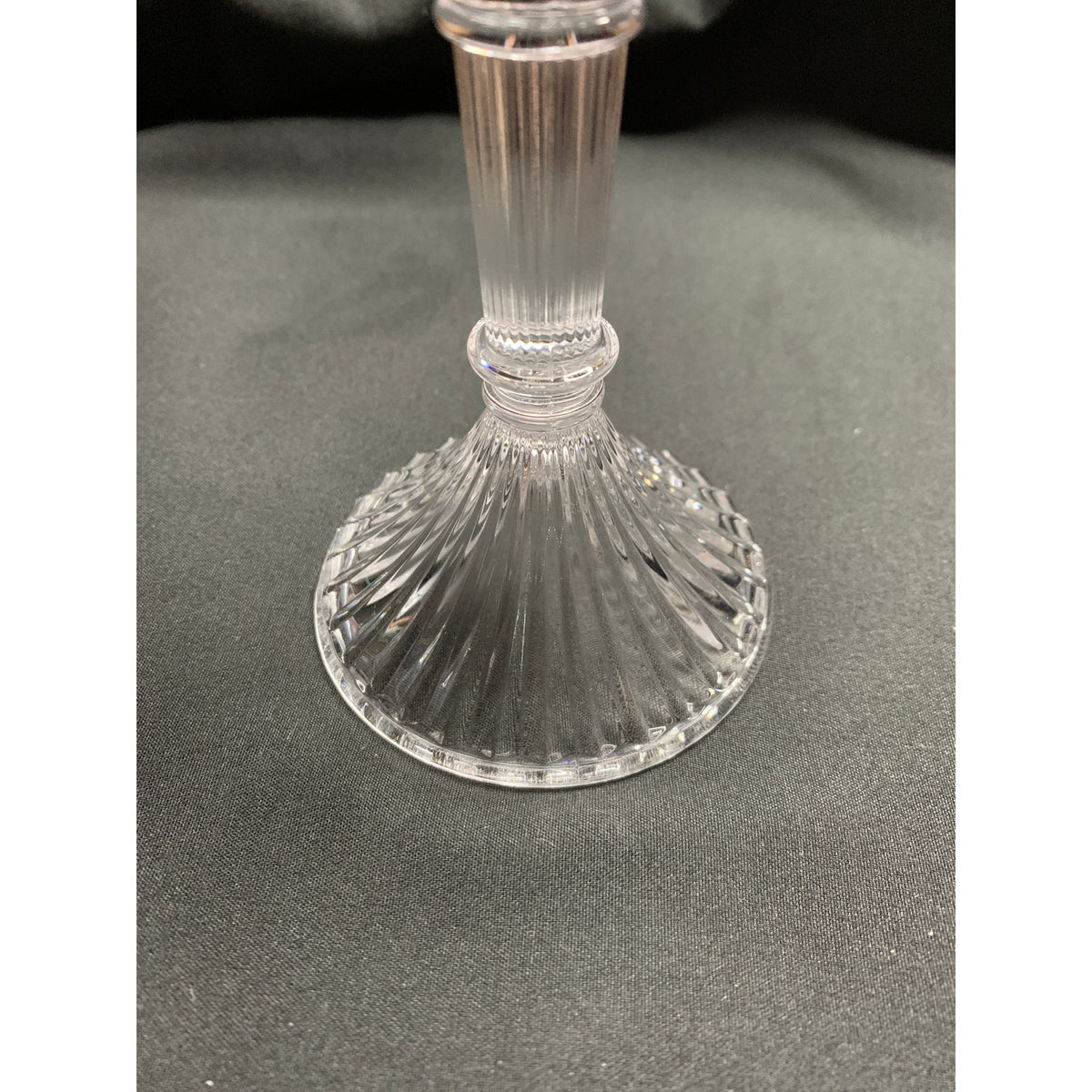Clear Glass Taper Candle Holder Fluted Column Fan Ribbed Base Single