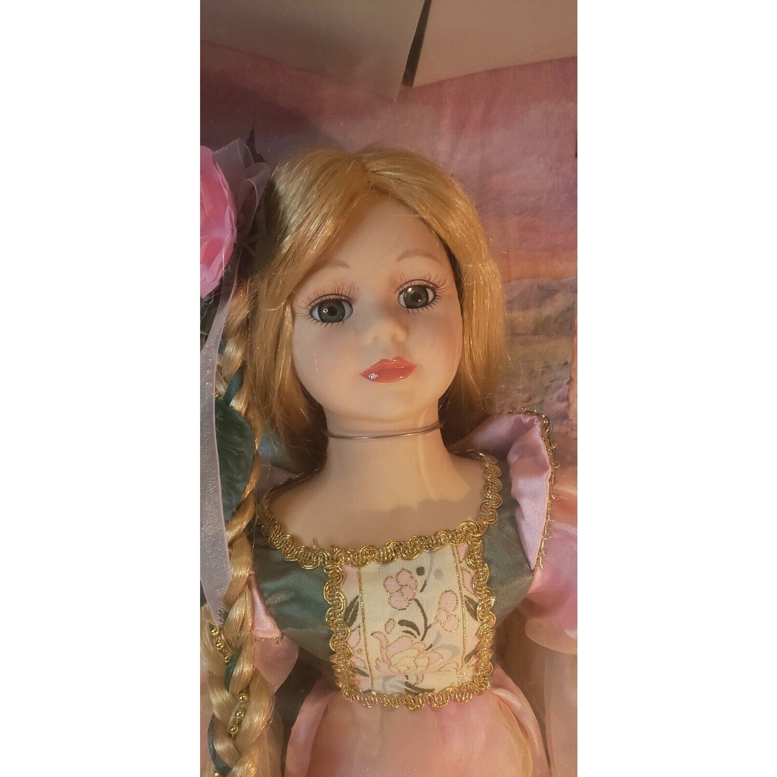 1998 Rapunzel Porcelain Doll 16" Fairytale Treasures Brass Key COA NIB w/Stand