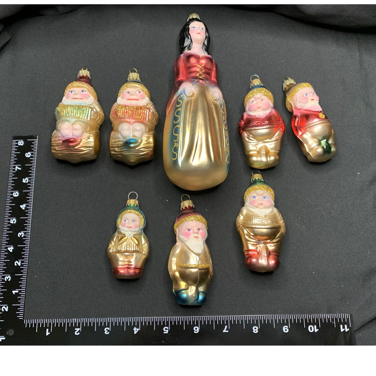 Vintage Lauscha Glas Snow White 7 Dwarfs Glass Ornaments Germany Set of 8