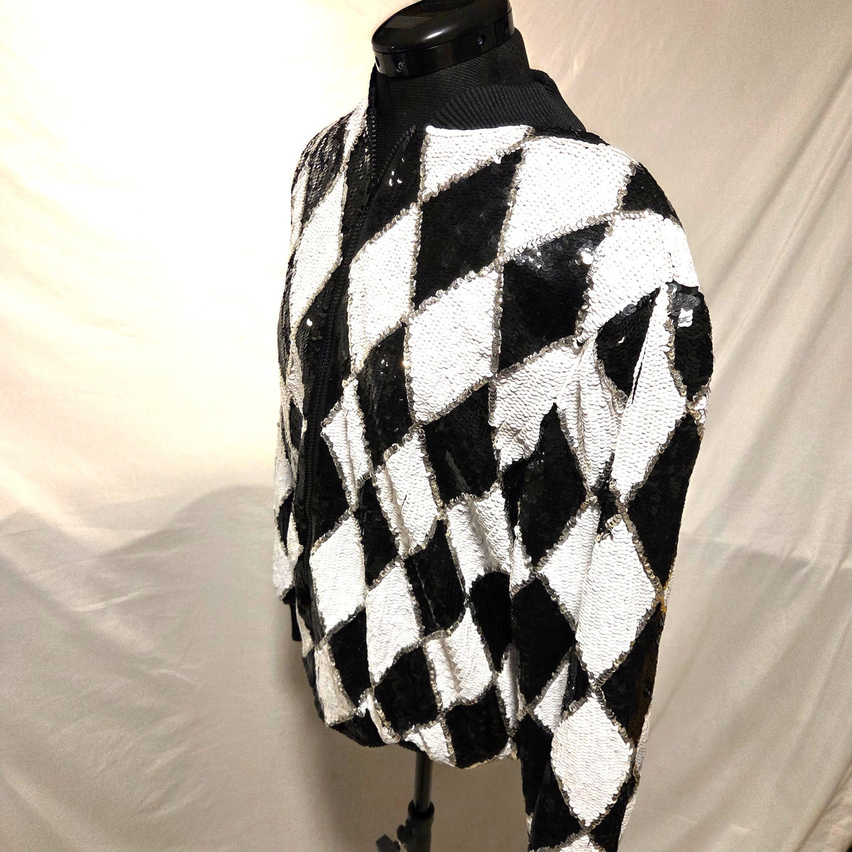 Gantos Vintage 90s Silk Sequin Harlequin Bomber Jacket Womens S India