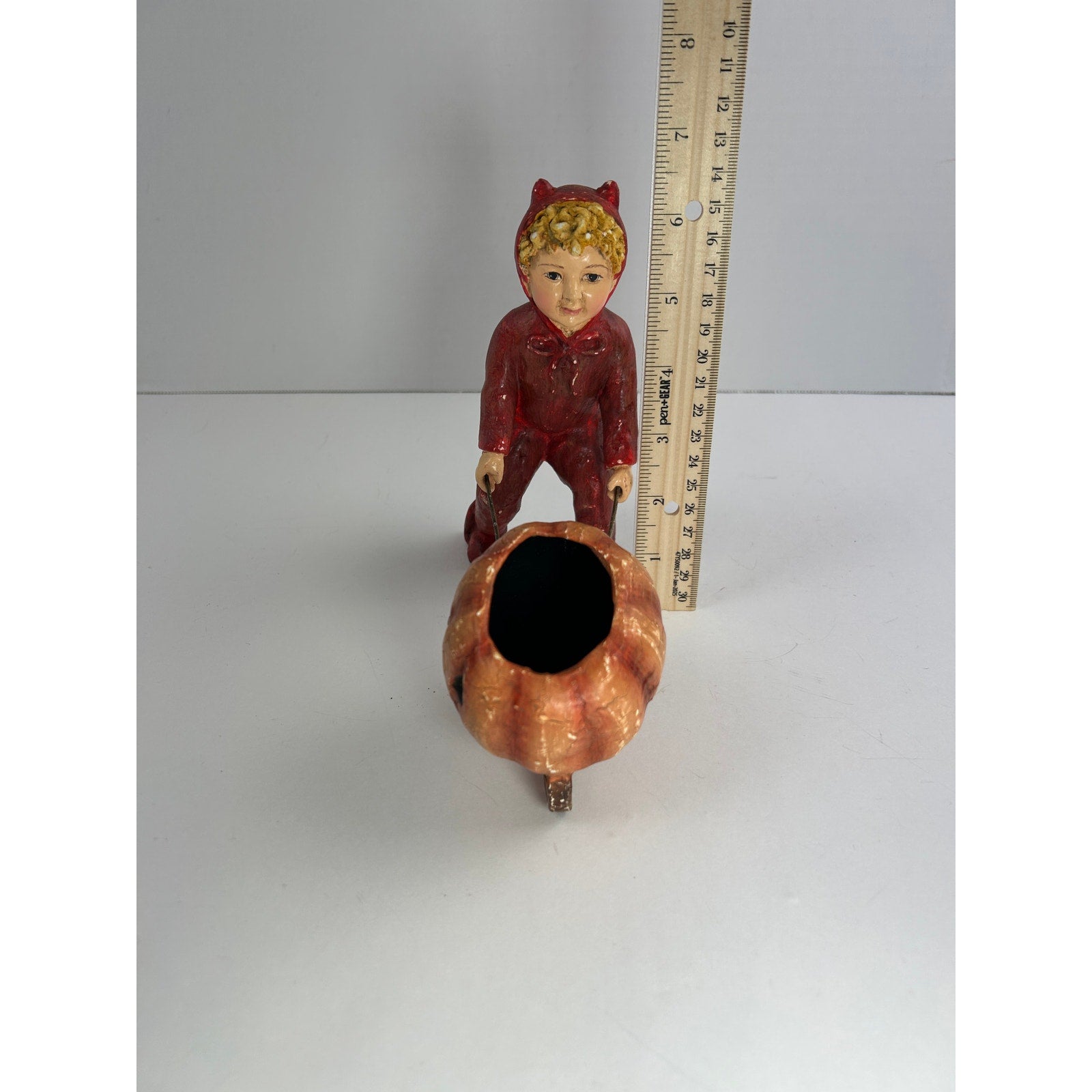 Bethany Lowe Devil Child Pulling Pumpkin Wagon Halloween Figurine