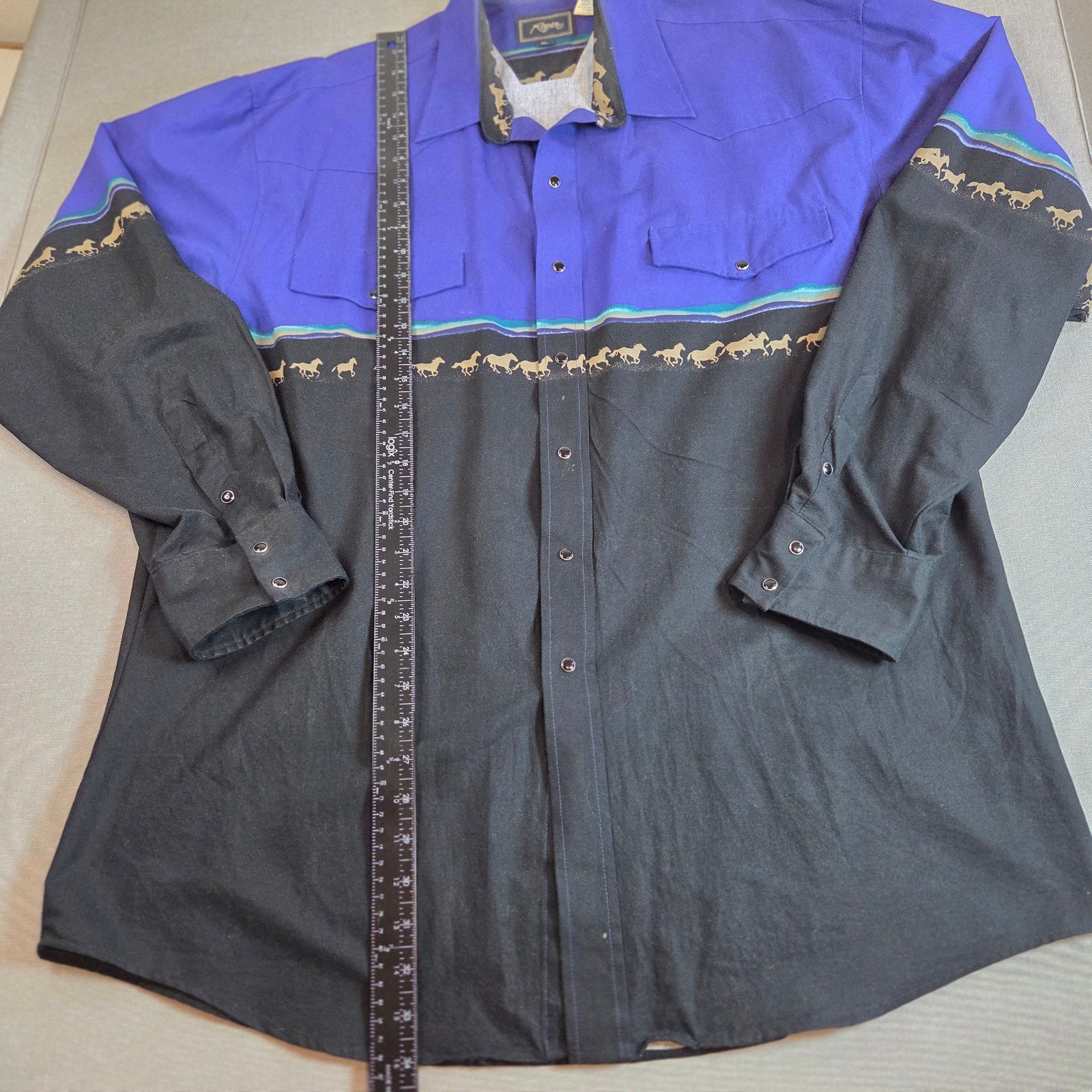 Vintage 90s Roper Western Shirt XL Horses Graphic Snap Button Made Korea