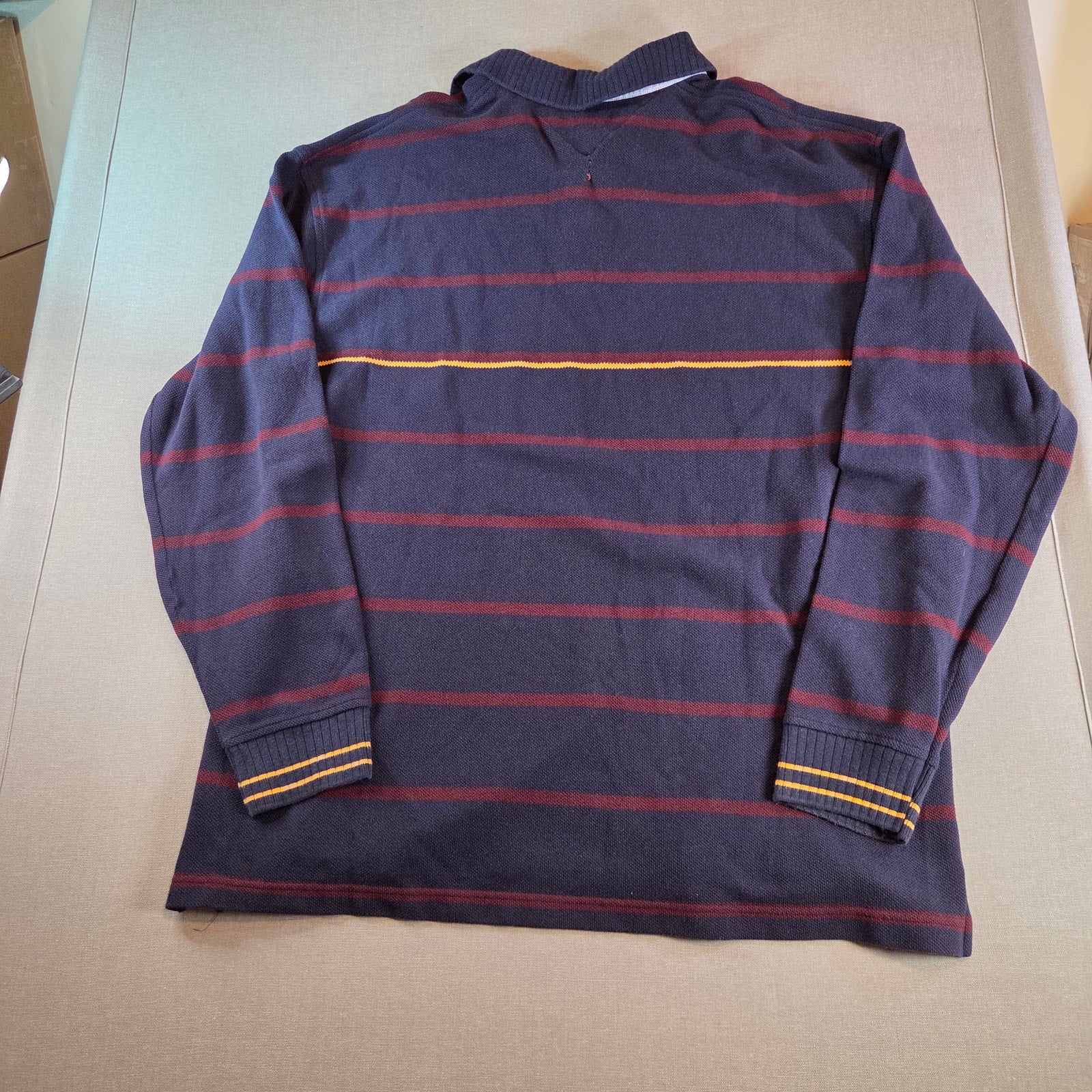 Tommy Hilfiger XXL Sweater Navy Red Stripes Yellow Chest Preppy Cotton Pullover