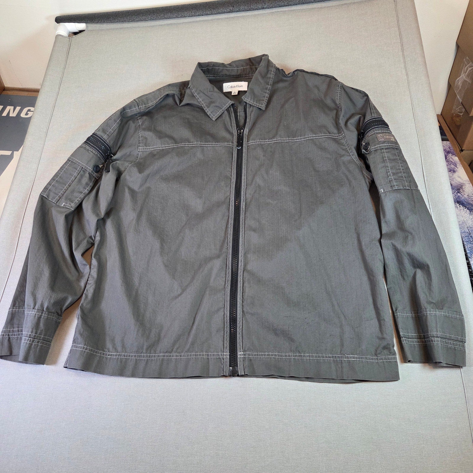 Calvin Klein Full Zip Cotton Jacket Men’s XL Green Lightweight Casual Outerwear