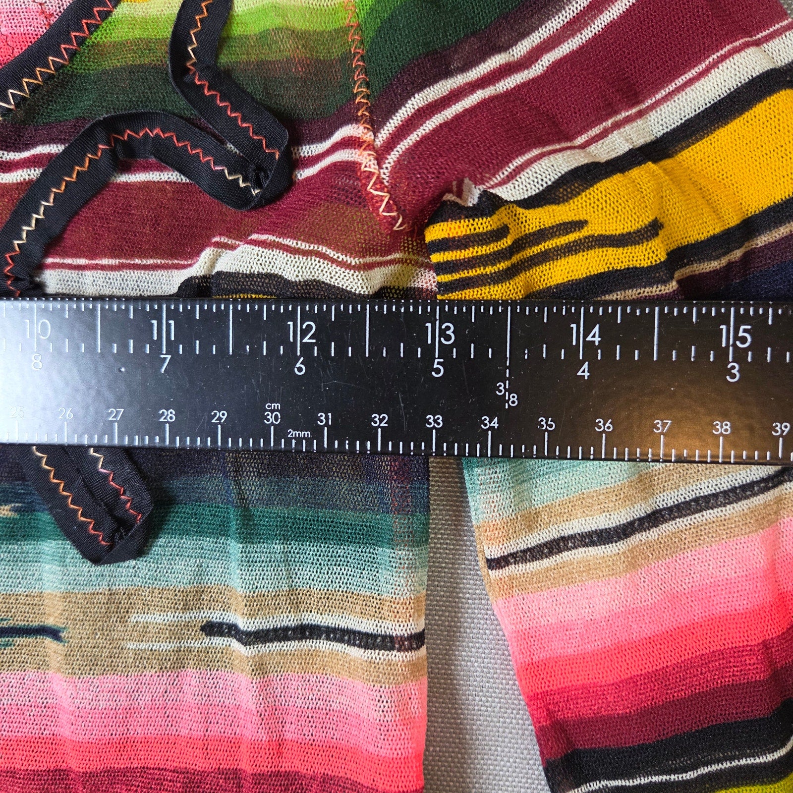 Jean Paul Gaultier Soleil Fuzzi Mesh Top Vintage Y2K Stripe Italy M Long Sleeve