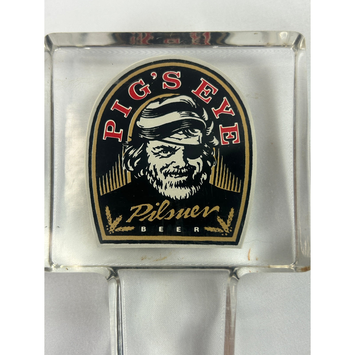 Pig's Eye Pilsner Vintage Beer Tap Handle Clear Acrylic Pirate Bar Breweriana