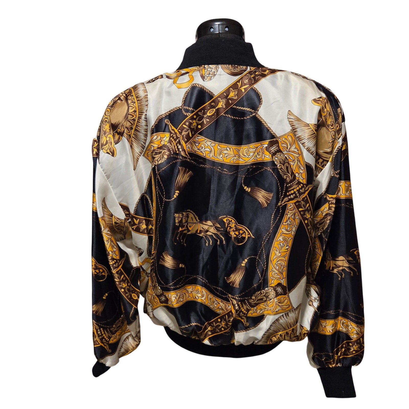 Monaliza Baroque Print Bomber Jacket Vintage Korea One Size Women Zip
