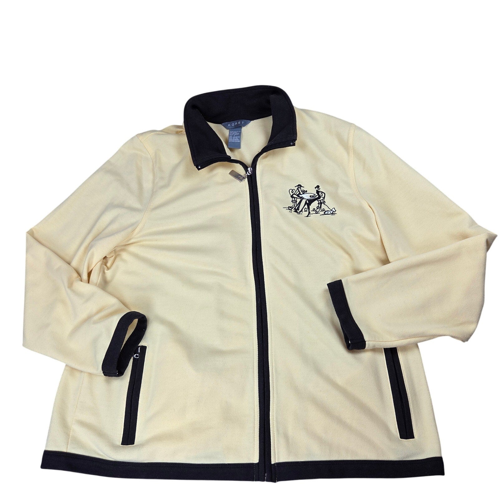 Koret Womens L Full Zip Knit Jacket Cafe Scene Embroidered Macau Vintage 90s