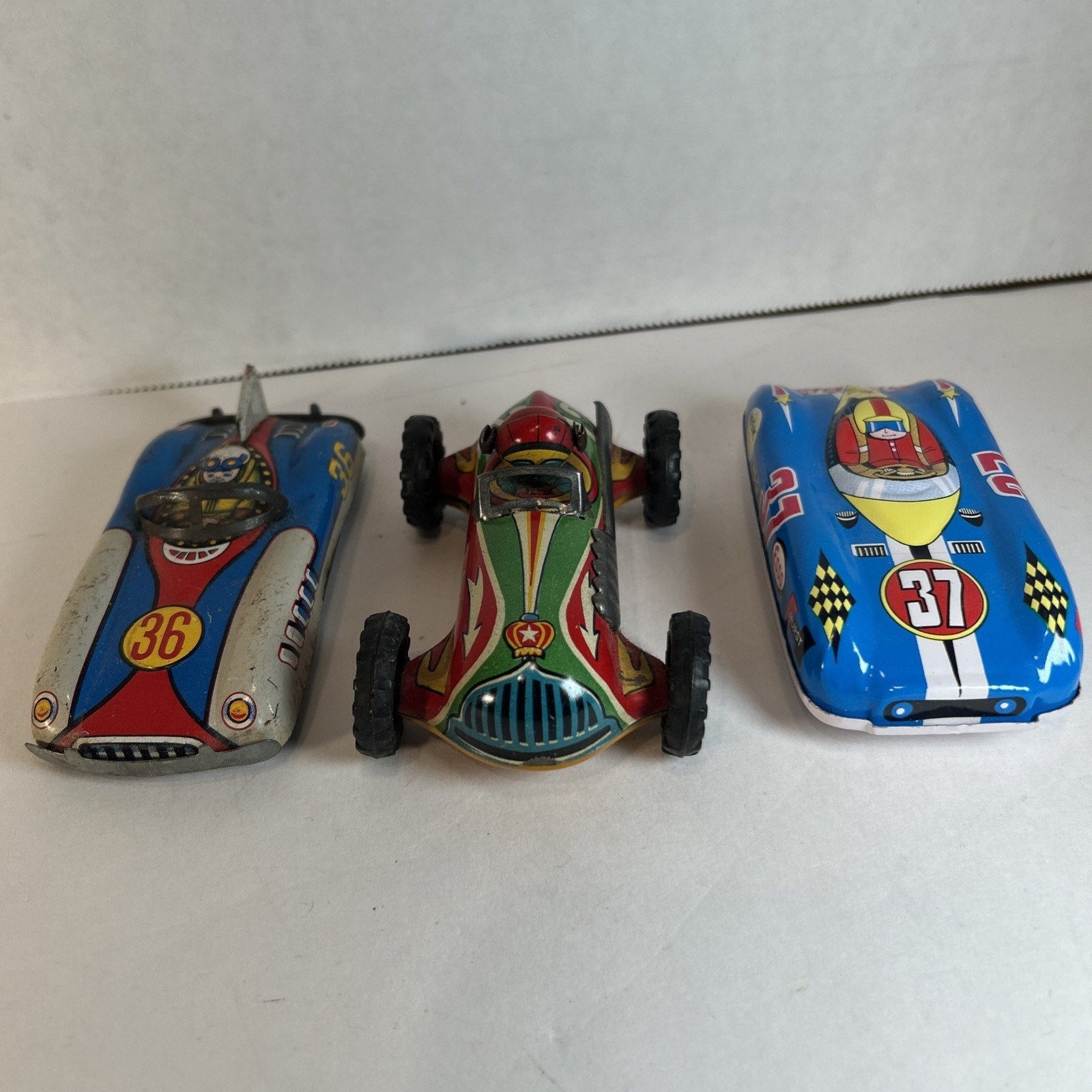 Lot of 3 Vintage Tin Litho Racing Cars Japan 1960s ALPS Lucky Toy Friction