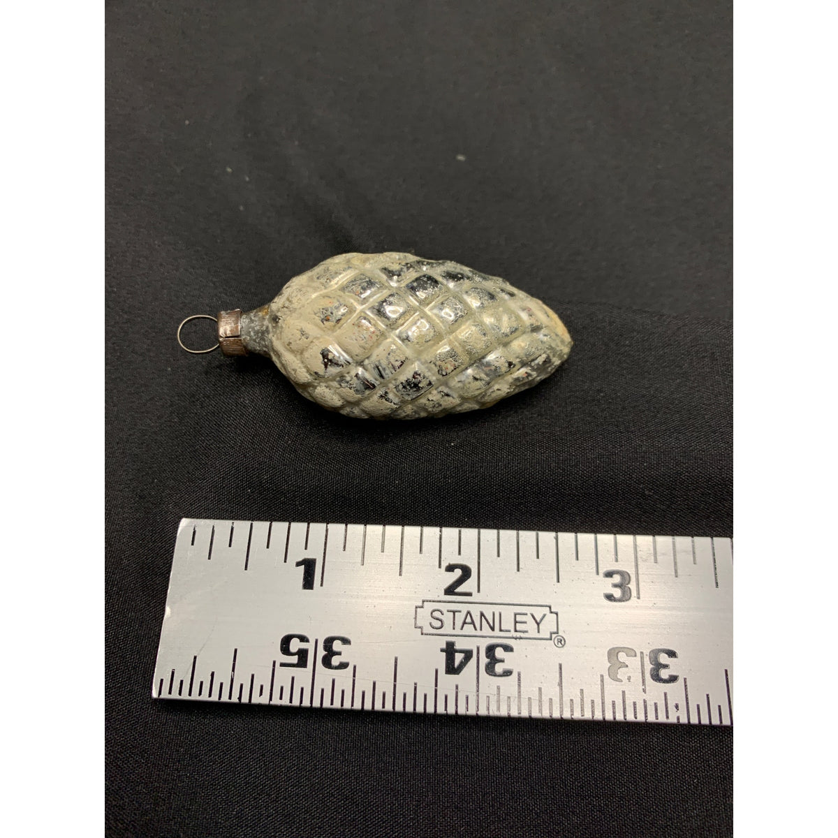 Vintage Germany Glass Pinecone Christmas Ornament Silver White Mica 3 Inch