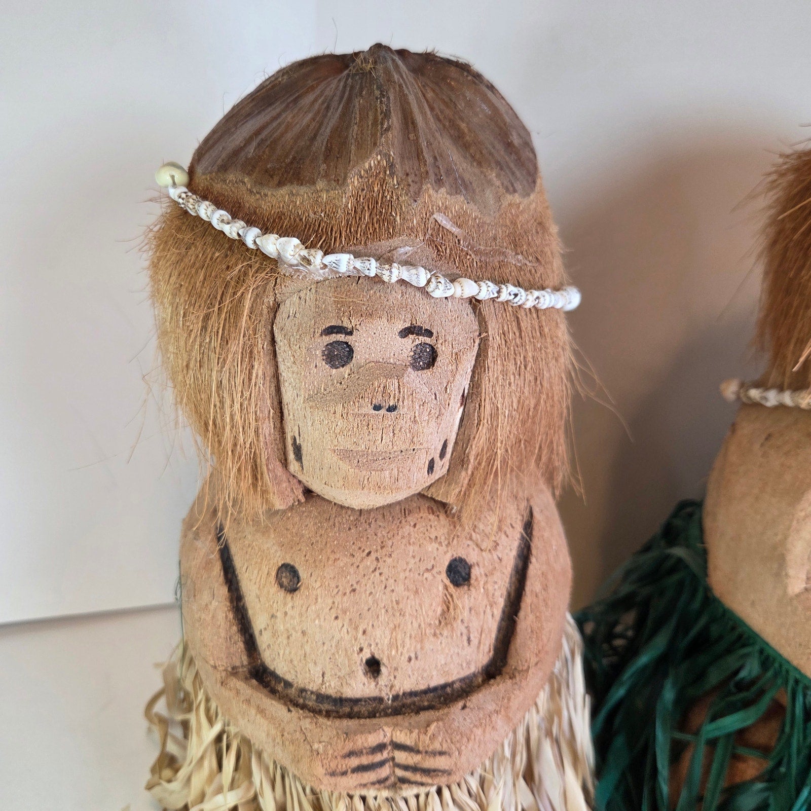 Vintage Hawaiian Coconut Hula Dolls Couple – Handcrafted Tiki Decor 12" Pair