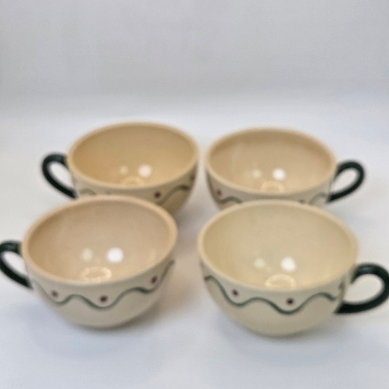 Vintage Metlox Poppytrail 4 Coffee Tea Cups California Pottery Set Green Handles