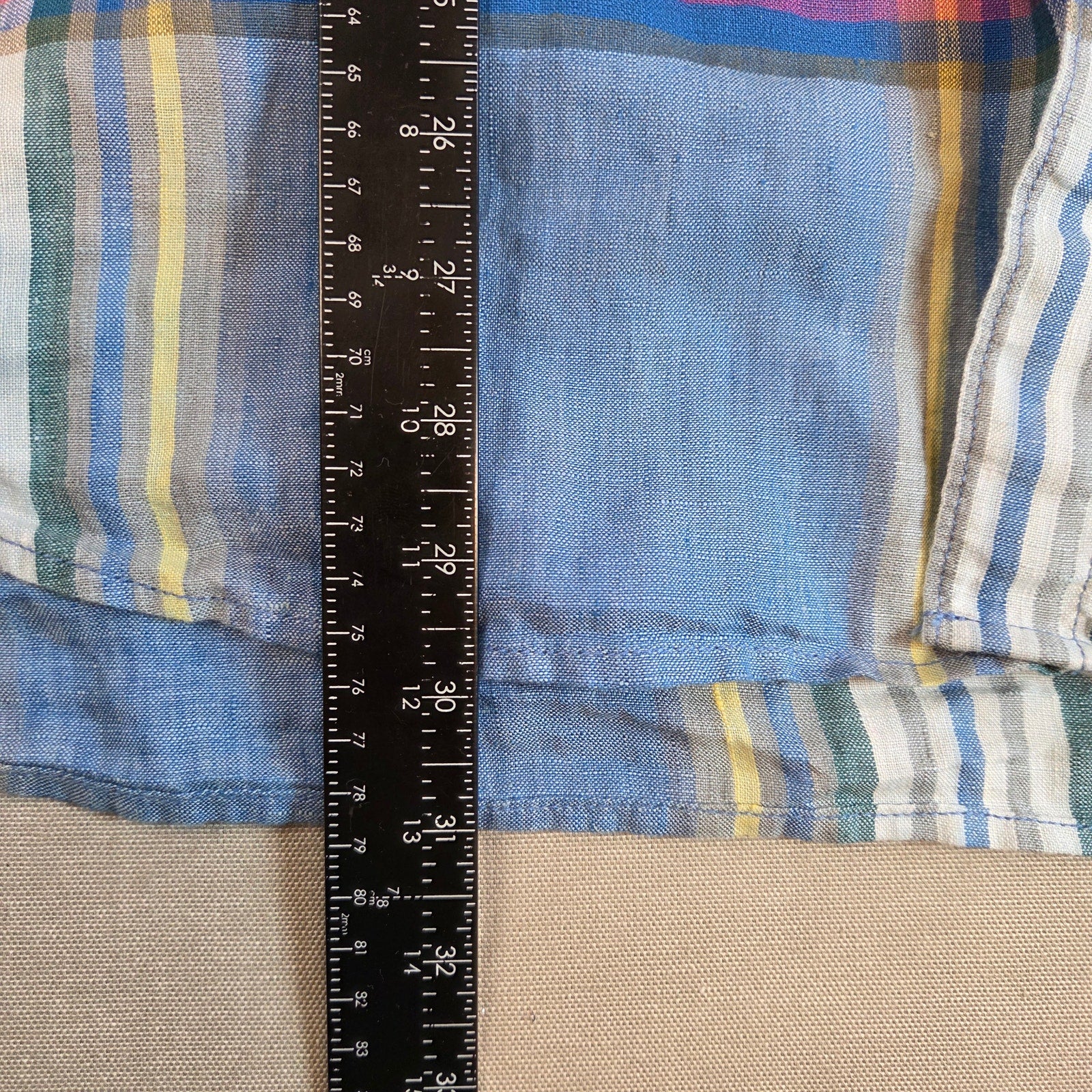 Tommy Bahama Linen Plaid Shirt XL Blue Button Up Marlin Logo Long Sleeve