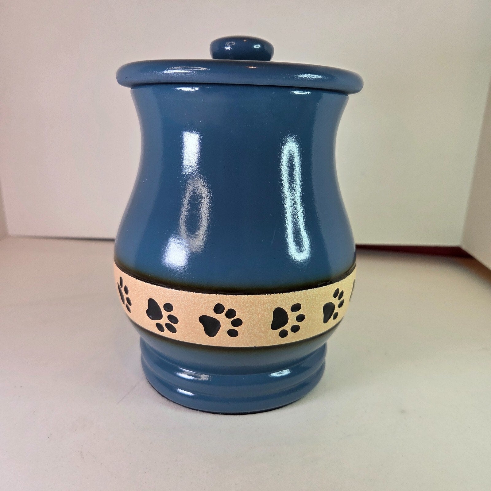 7" Blue Paw Print Ceramic Urn