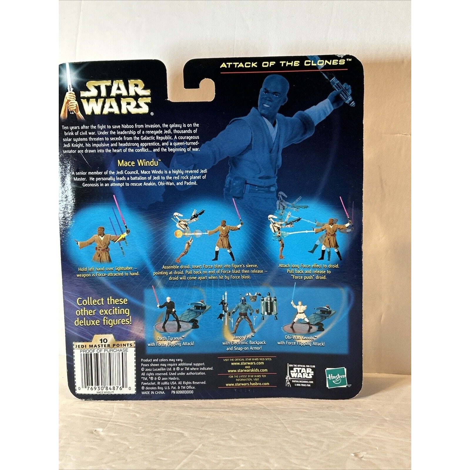 Star Wars 2002 Attack Of The Clones Lot of 3 Mace Windu, Obi Wan Kenobi, Yoda