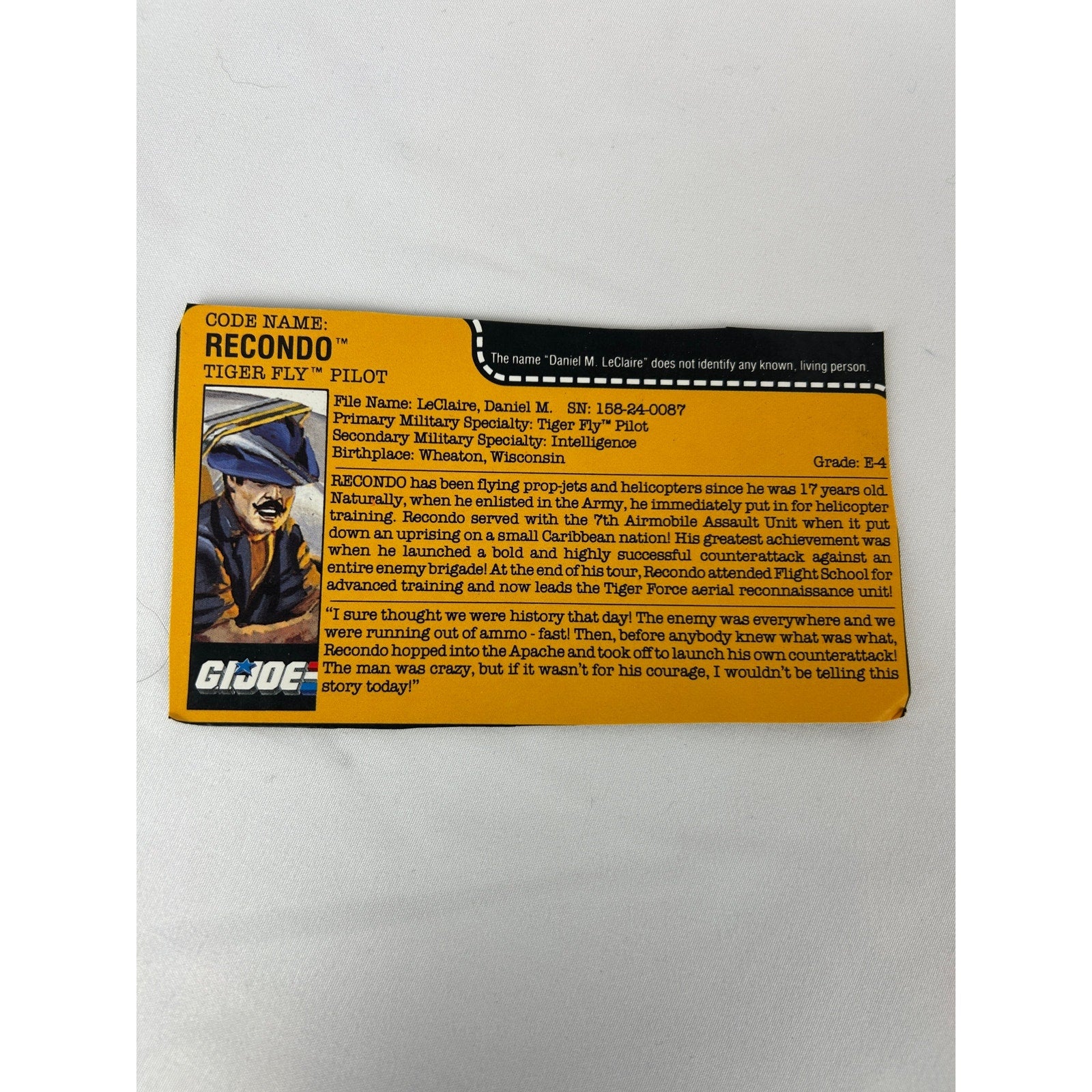 G.I. Joe Recondo Tiger Fly Pilot 1984 Vintage Figure Complete w File Card