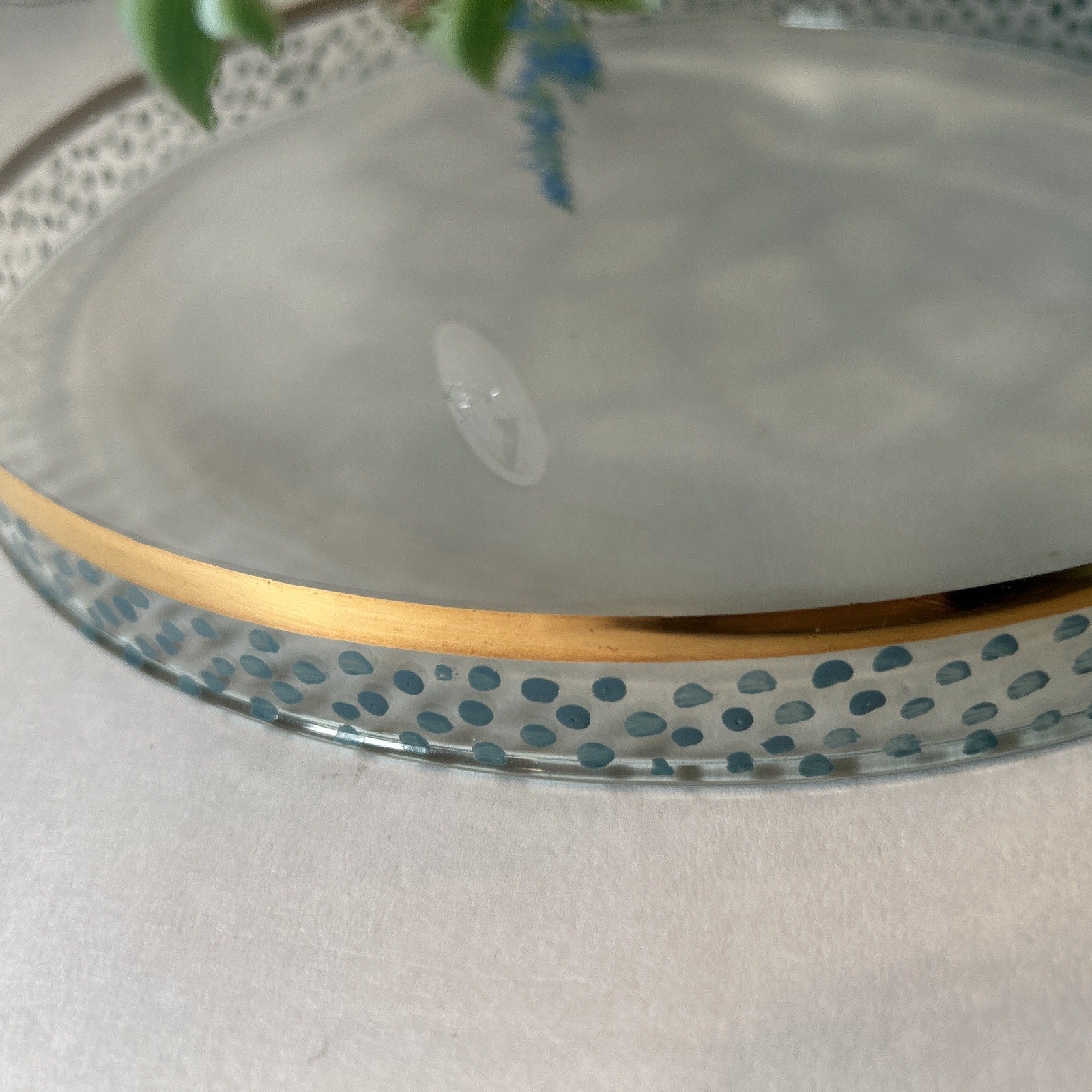 MacKenzie-Childs Glass Cake Dome Courtly Check Charger Plate 14” Aurora NY