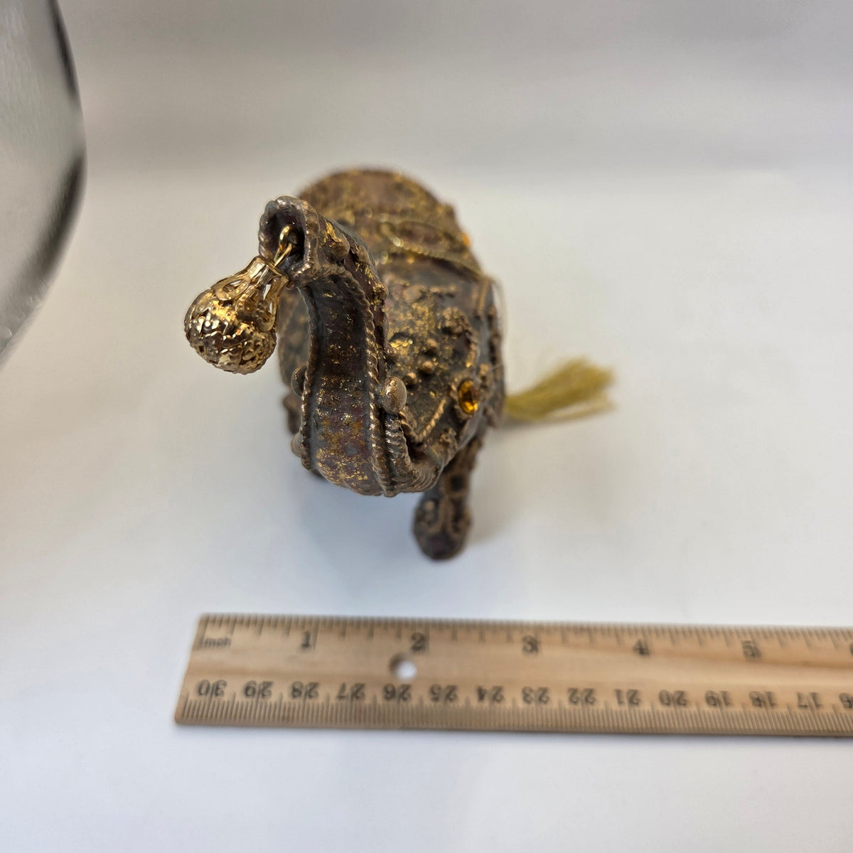 Silvestri Handcrafted Elephant Ornament Resin Jeweled Gold Tassel Decor