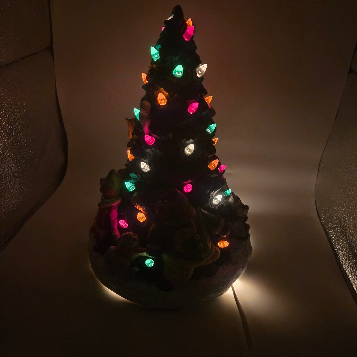 Handmade Ceramic Woodland Animal Christmas Tree Lighted Decor Rosemary 1990