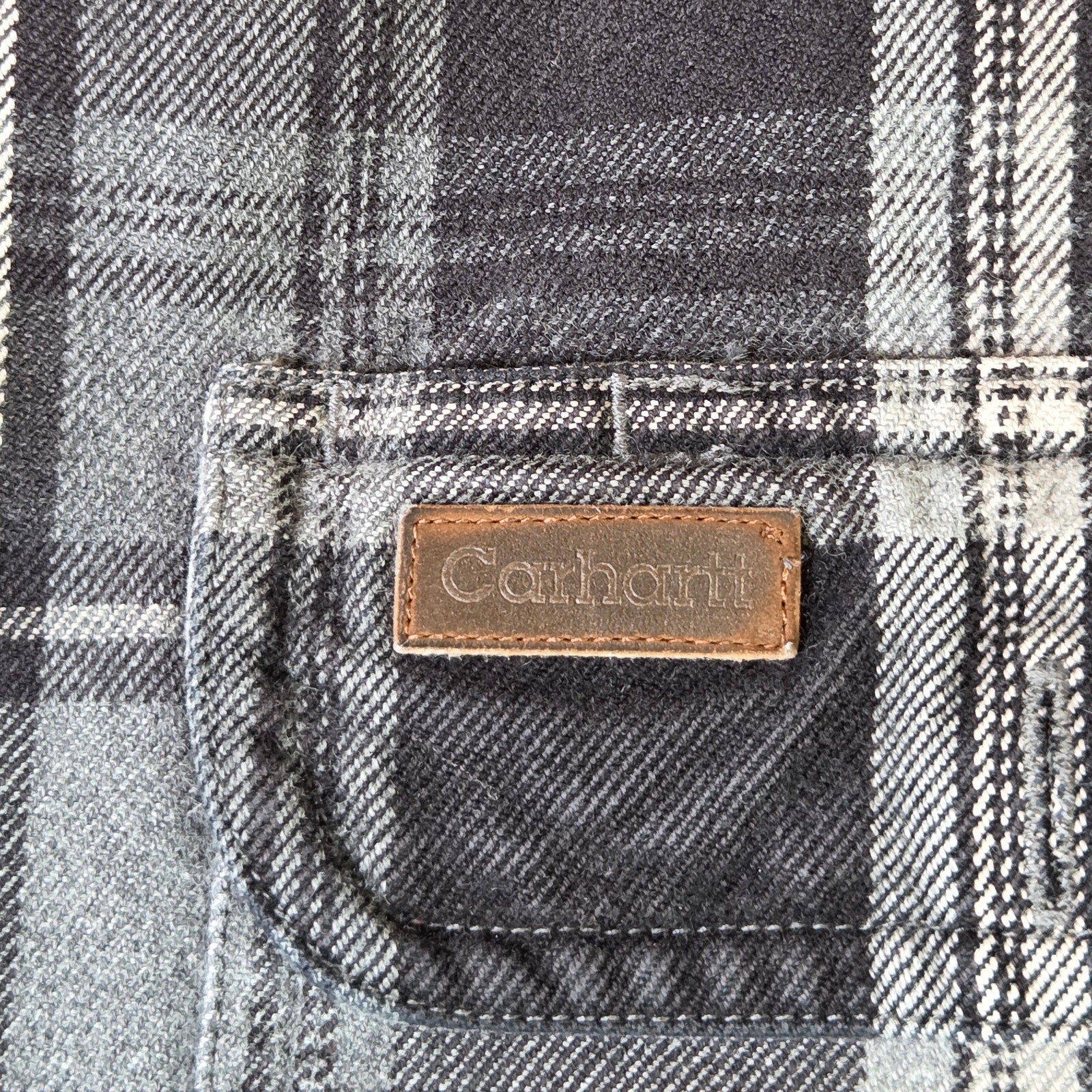 Carhartt XL Tall Heavyweight Plaid Flannel Work Shirt Gray 100% Cotton