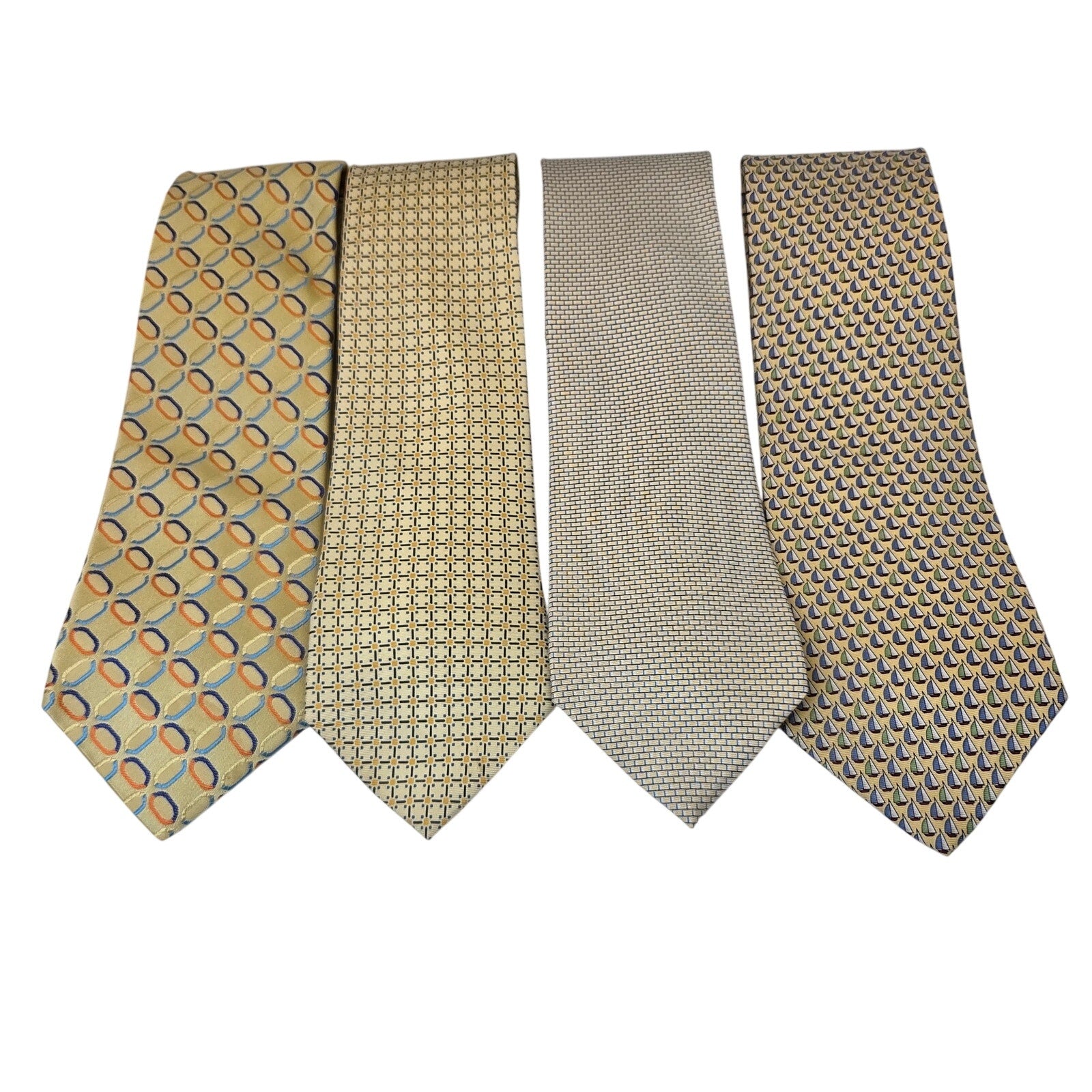 Tommy Hilfiger 4 Tie Lot Silk USA Yellow Nautical Sailboats Anchors Contrast Tip