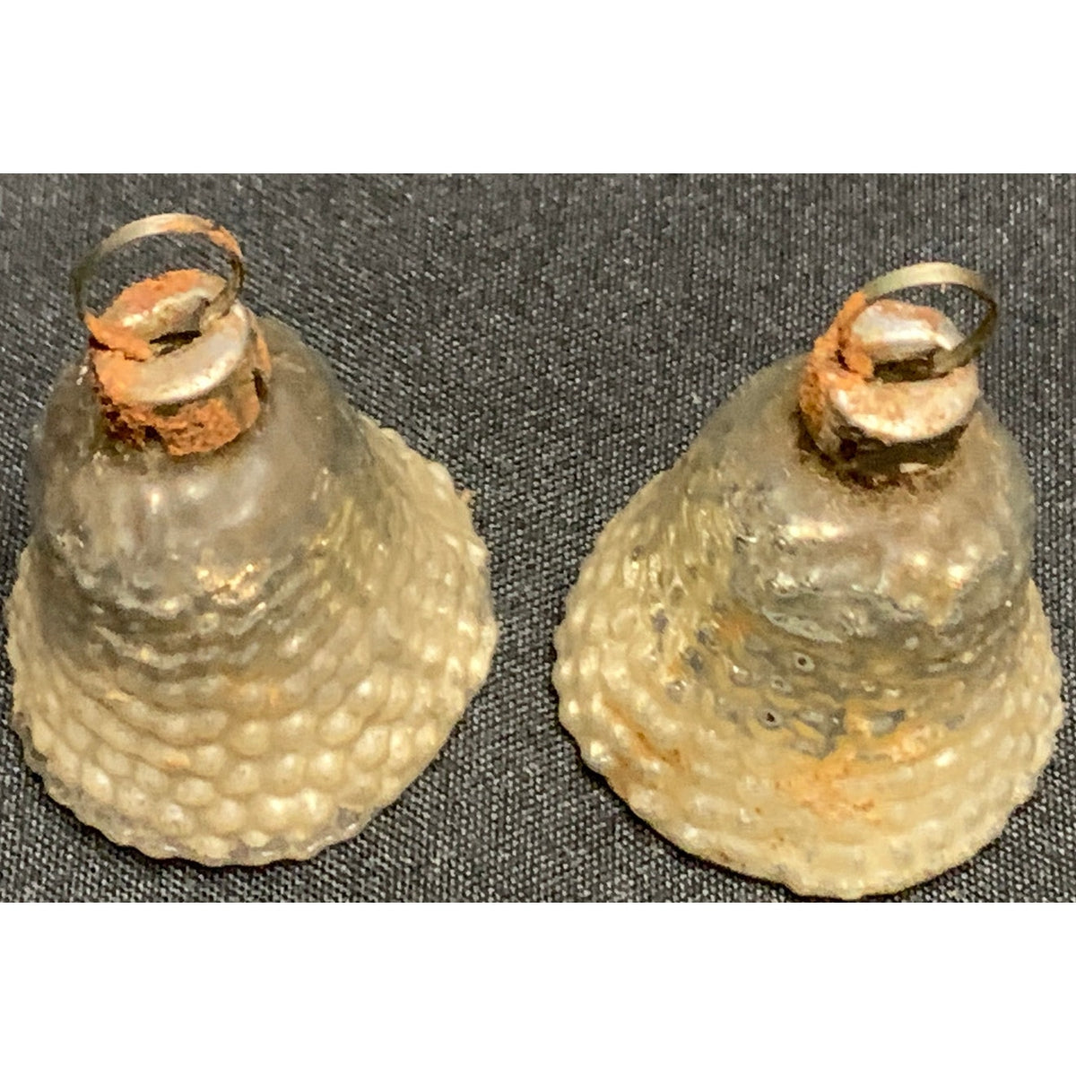 Vintage Pair Bumpy Silver Glass Bell Christmas Ornaments Feather Tree 1.5"