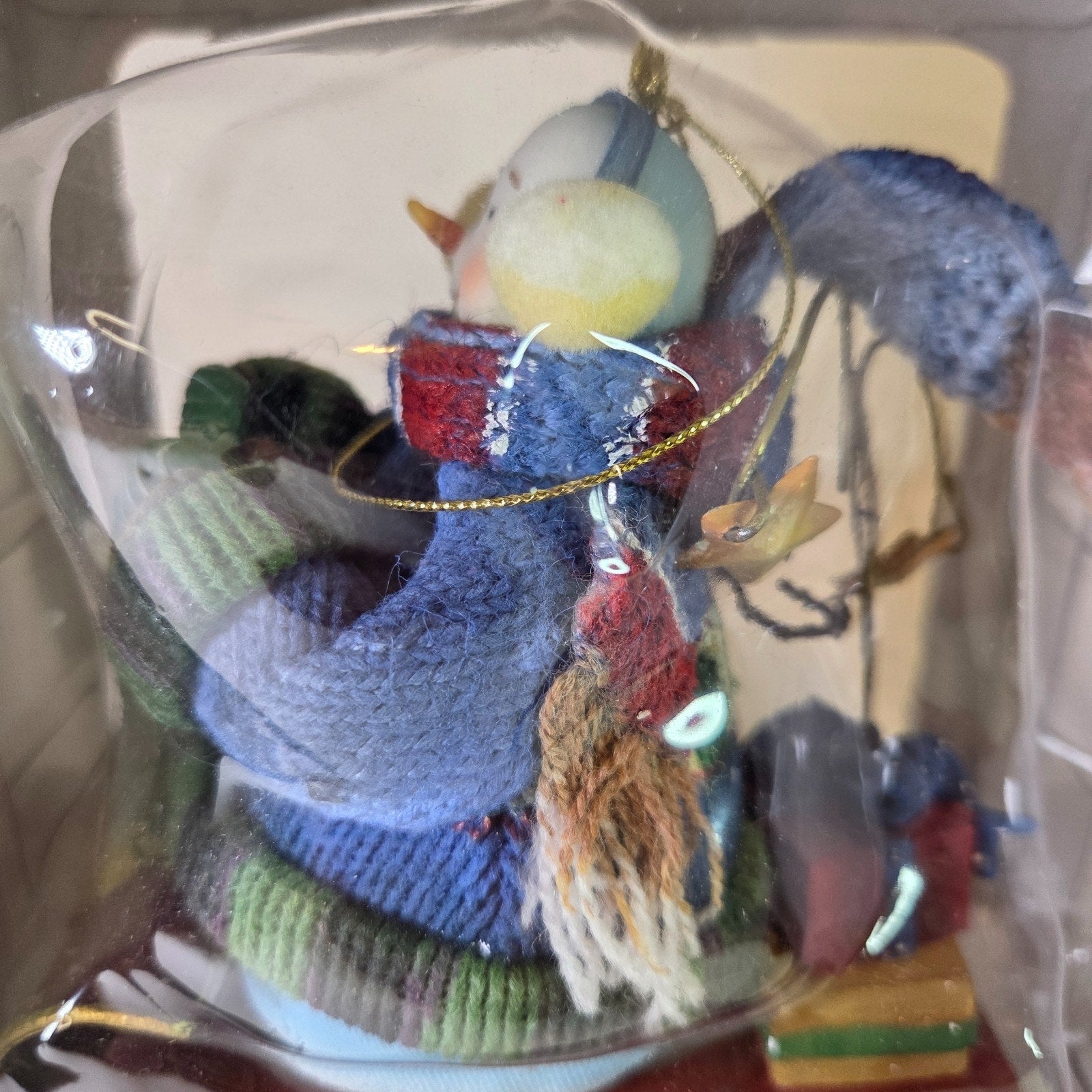 Vintage Fabric Mache Snowman Ornament on Sled with Presents SWC Bentonville