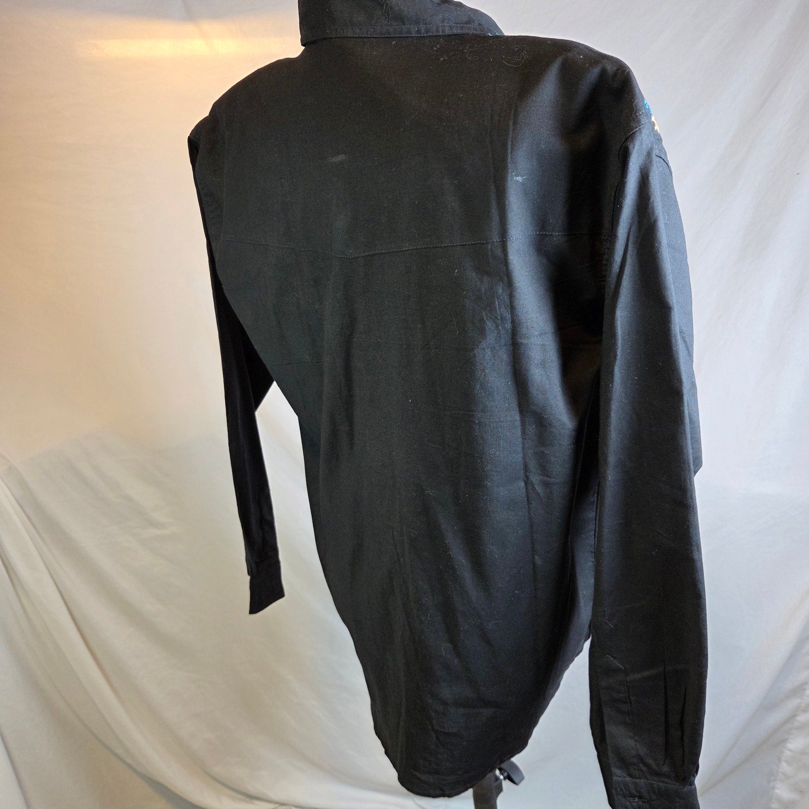 Side Saddle 1993 Beaded Fringe Western Button Shirt Black Cotton M Pad