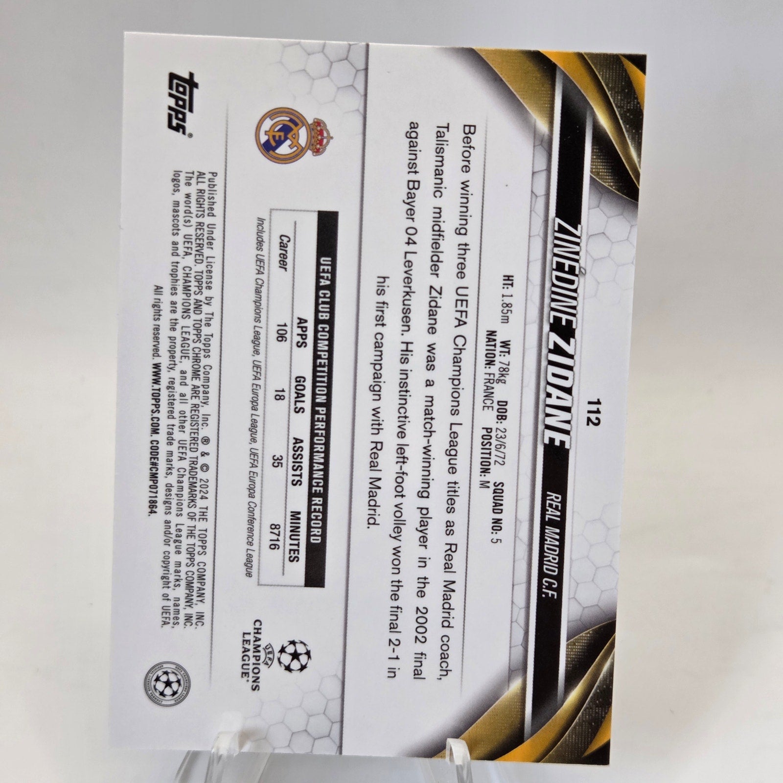 2023-24 Topps Chrome UEFA Zinedine Zidane SP VAR #112 Real Madrid C.F.