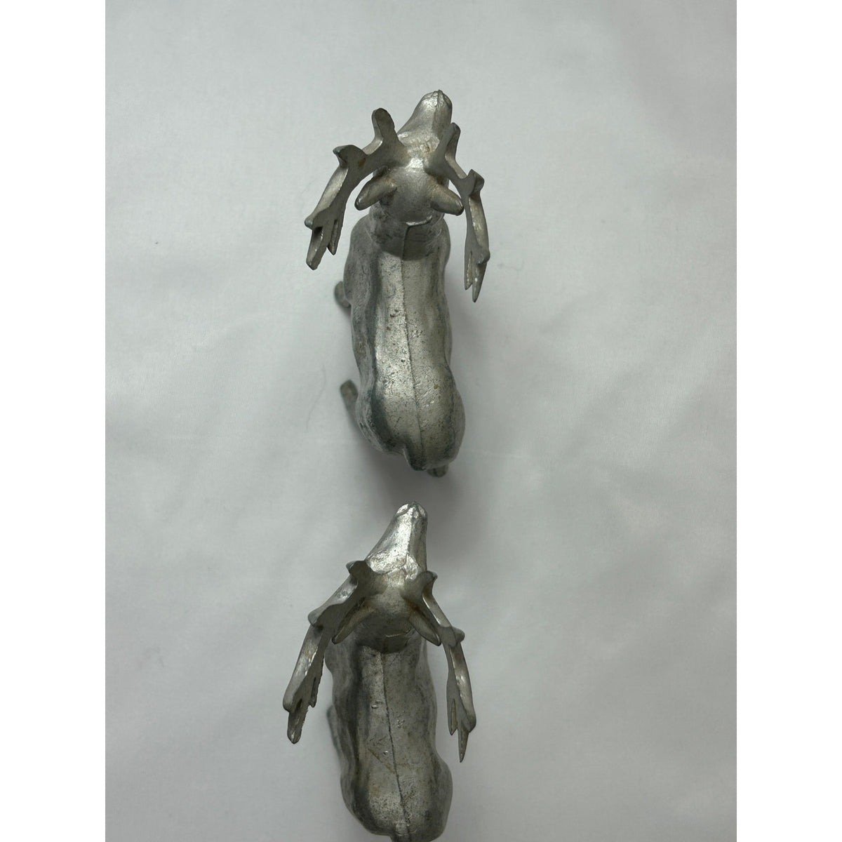 Vintage Cast Metal Reindeer Stag Figurines Pair Silver Christmas Deer 4.5"