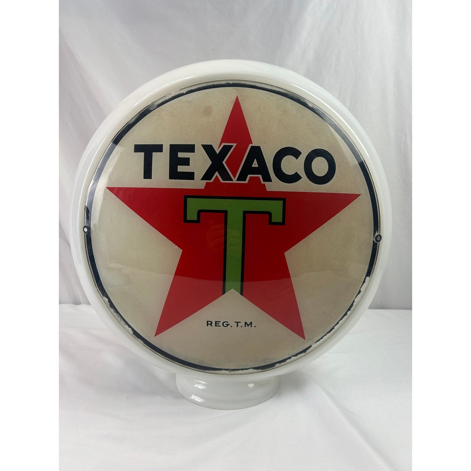 Vintage Texaco Gas Pump Globe Milk Glass Red Star Green T Service Station Sign