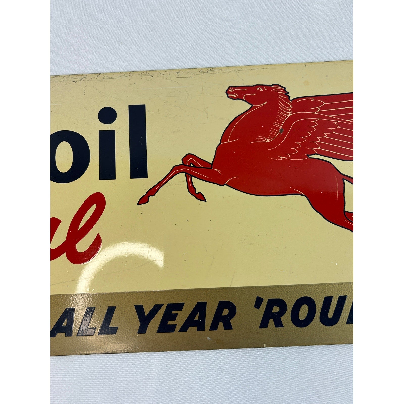 1954 Mobil Oil Special Pegasus Metal Sign TAC Authenticated A-M 5-54 18x10