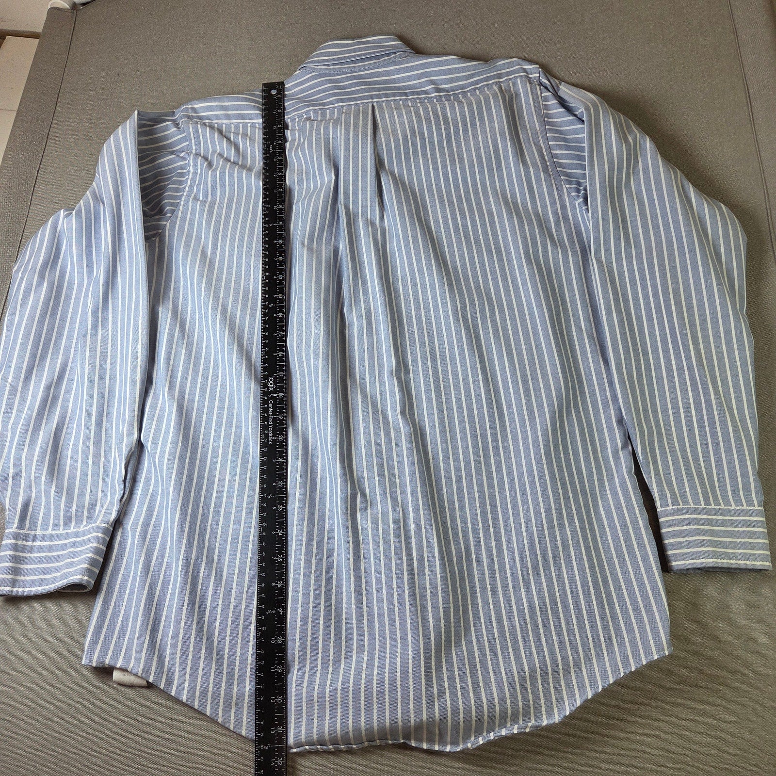 L.L. Bean Vintage Blue White Striped Button Down Shirt Made USA 15 36