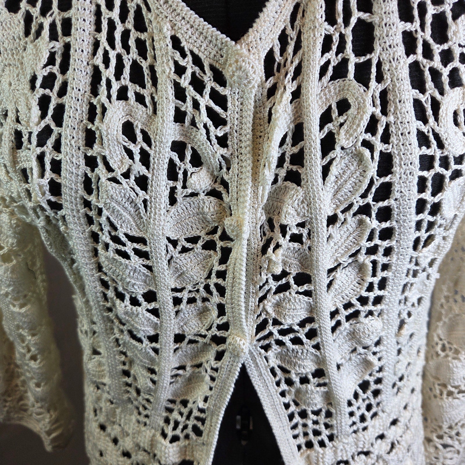 Unbranded Crochet Lace Cardigan Open Knit Floral Button Front Sweater