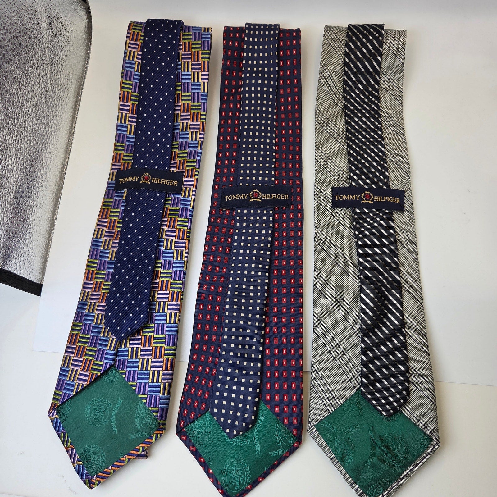 Tommy Hilfiger Silk Tie Lot 3 USA 3.75" Classic Designer Bundle Contrast Tips