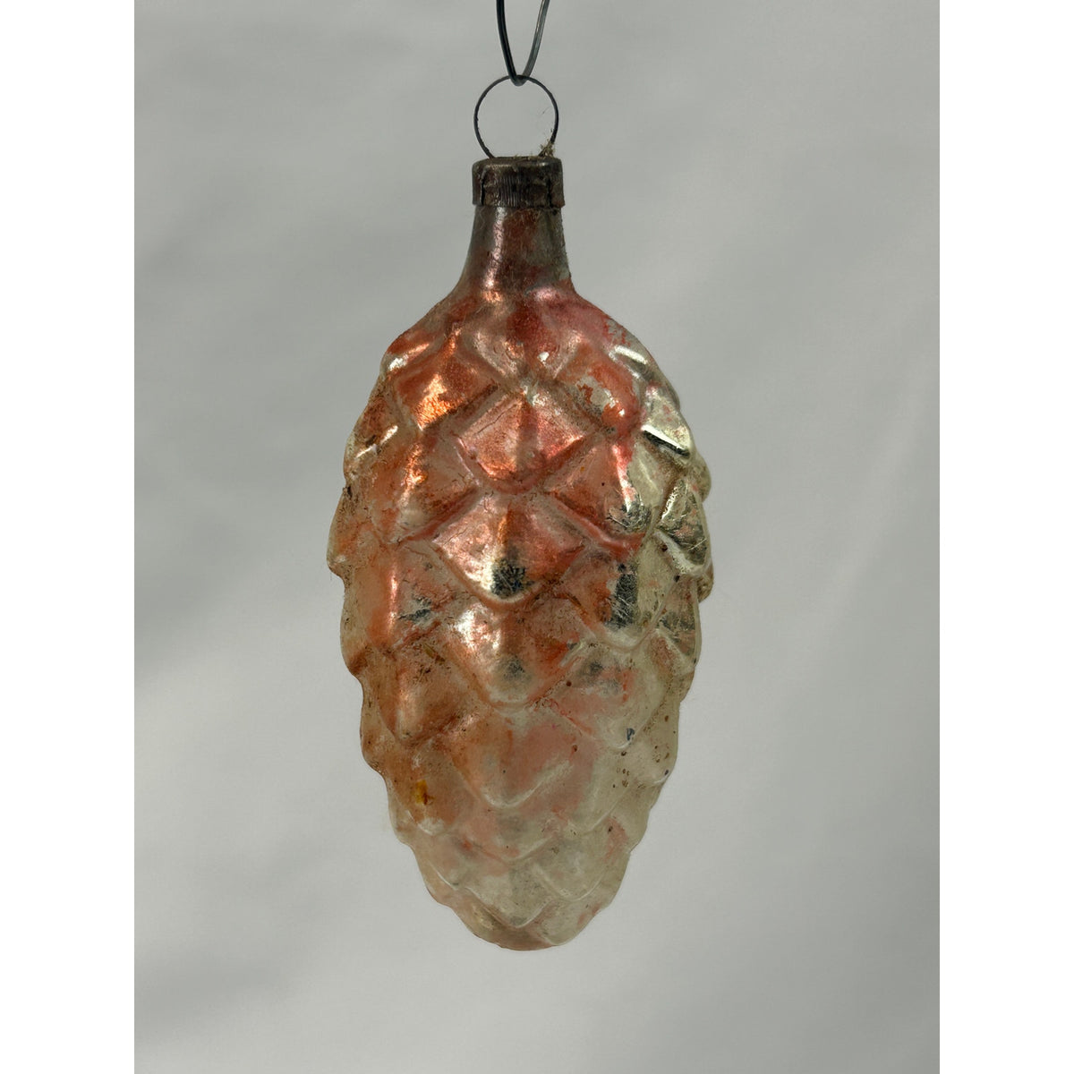 Vintage Pink Silver Mercury Glass Pinecone Christmas Ornament 3 Inch Antique