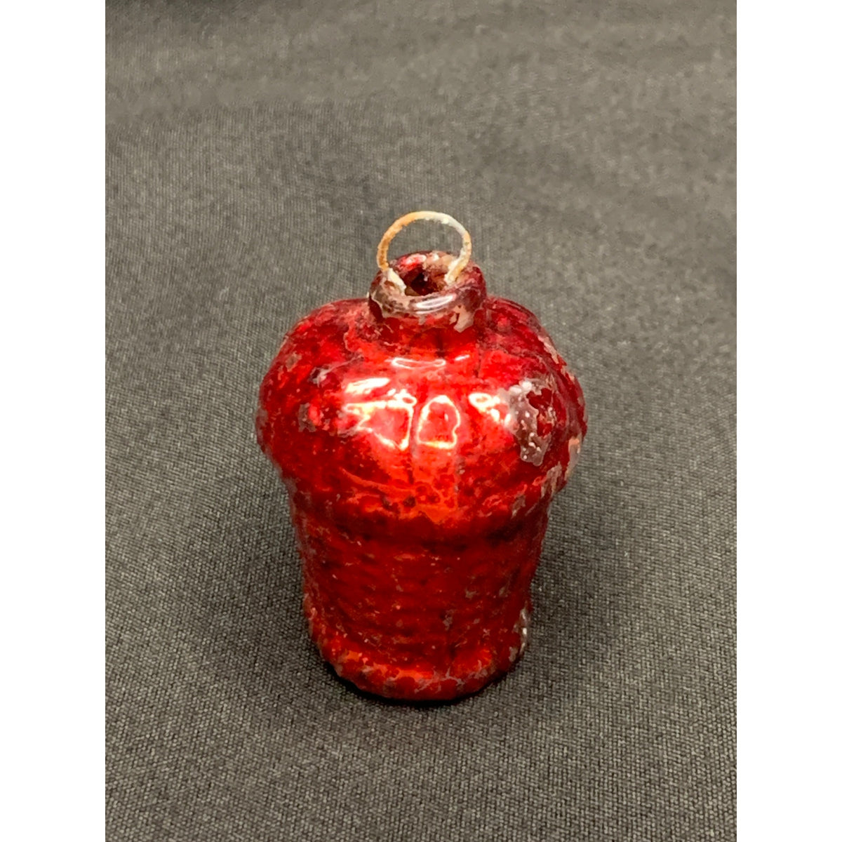 1930s Vintage Red Glass Basket Christmas Ornament Mini Feather Tree Figural