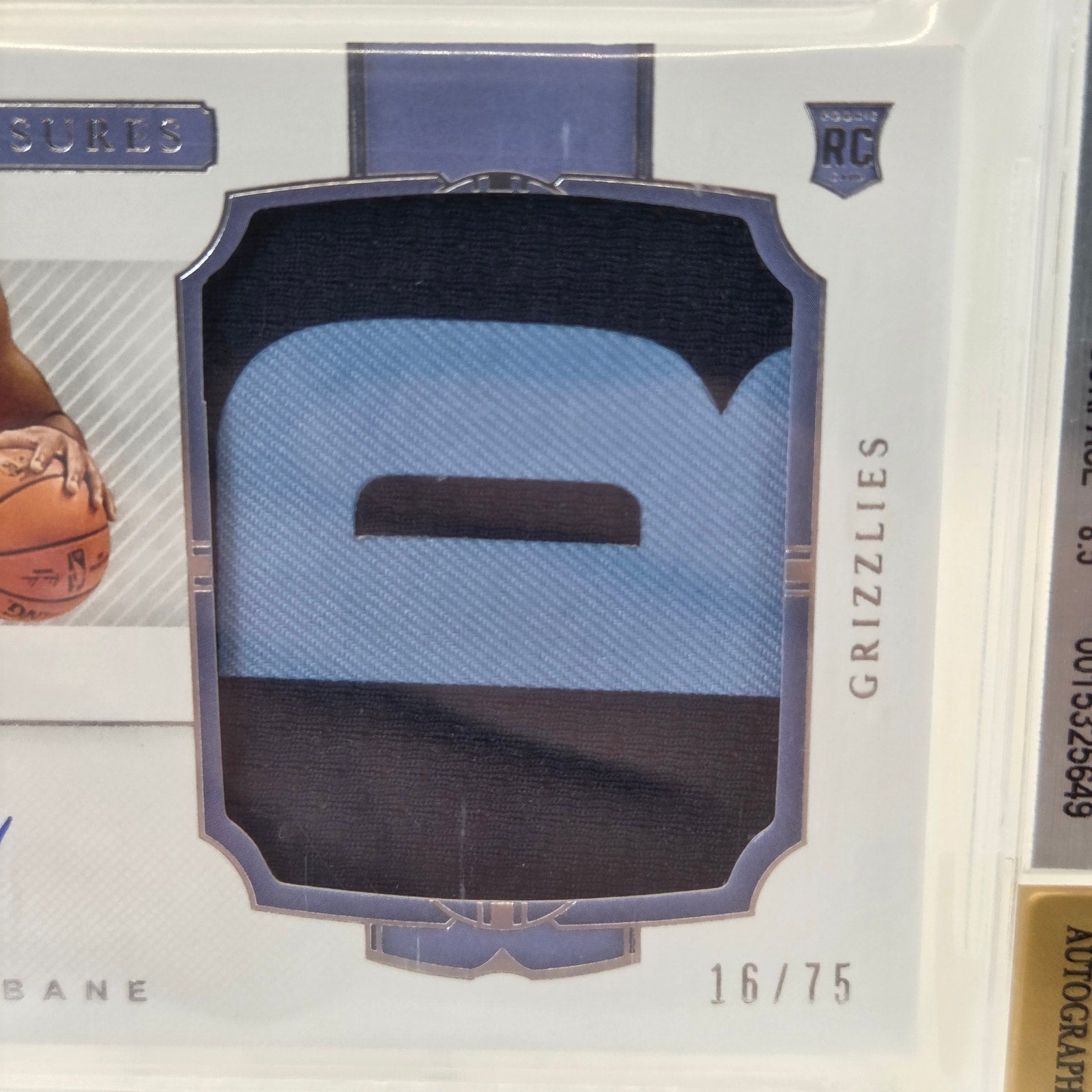 2020-21 National Treasures Desmond Bane RPA /75 Patch Auto BGS 9 Auto 10 Rookie