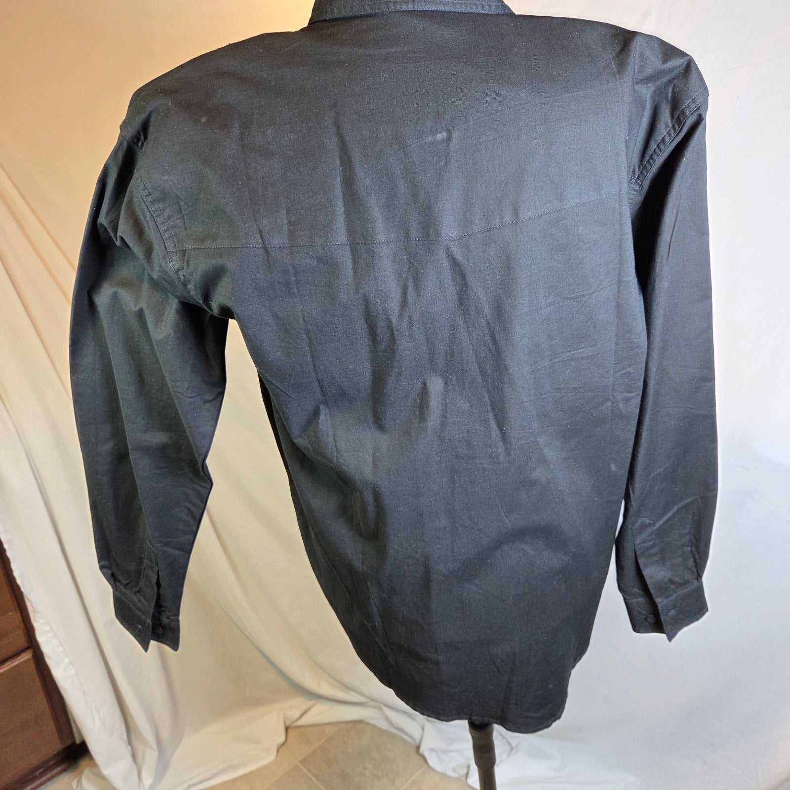 Side Saddle 1993 Beaded Fringe Western Button Shirt Black Cotton M Pad