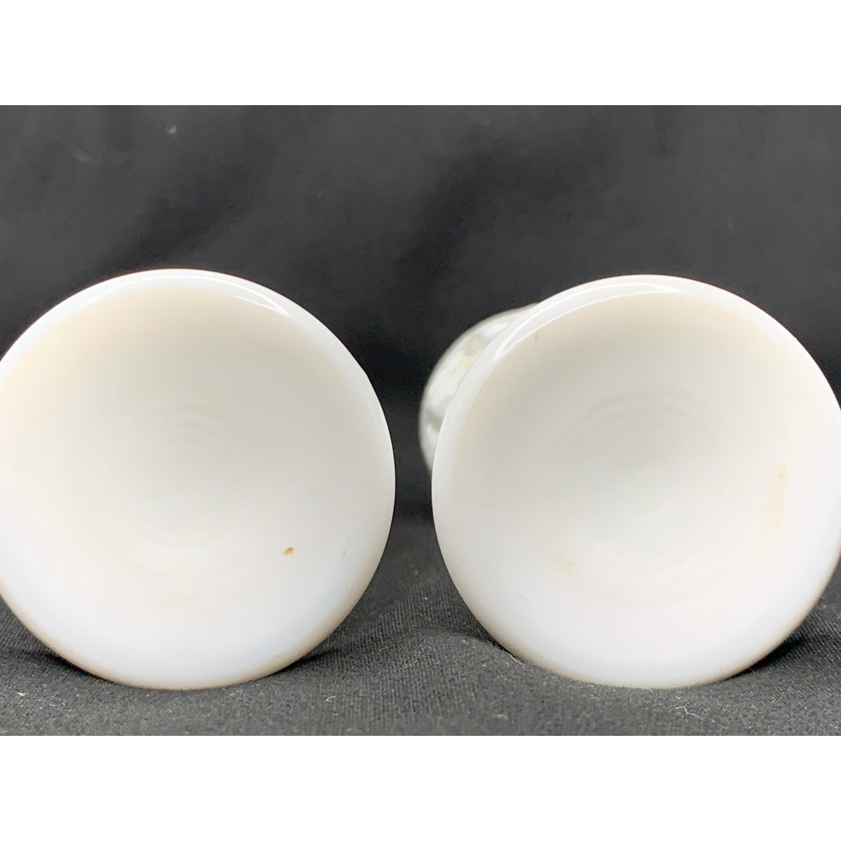 Vintage Westmoreland Paneled Grape Milk Glass Salt Pepper Shakers Chrome