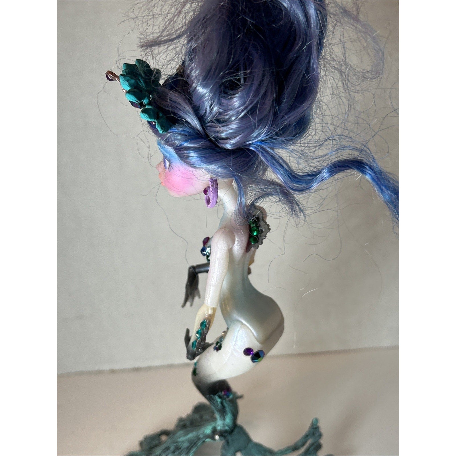 OOAK Repaint Monster High Mermaid Doll BJD Queen of the Seas Long Blue Hair 11”