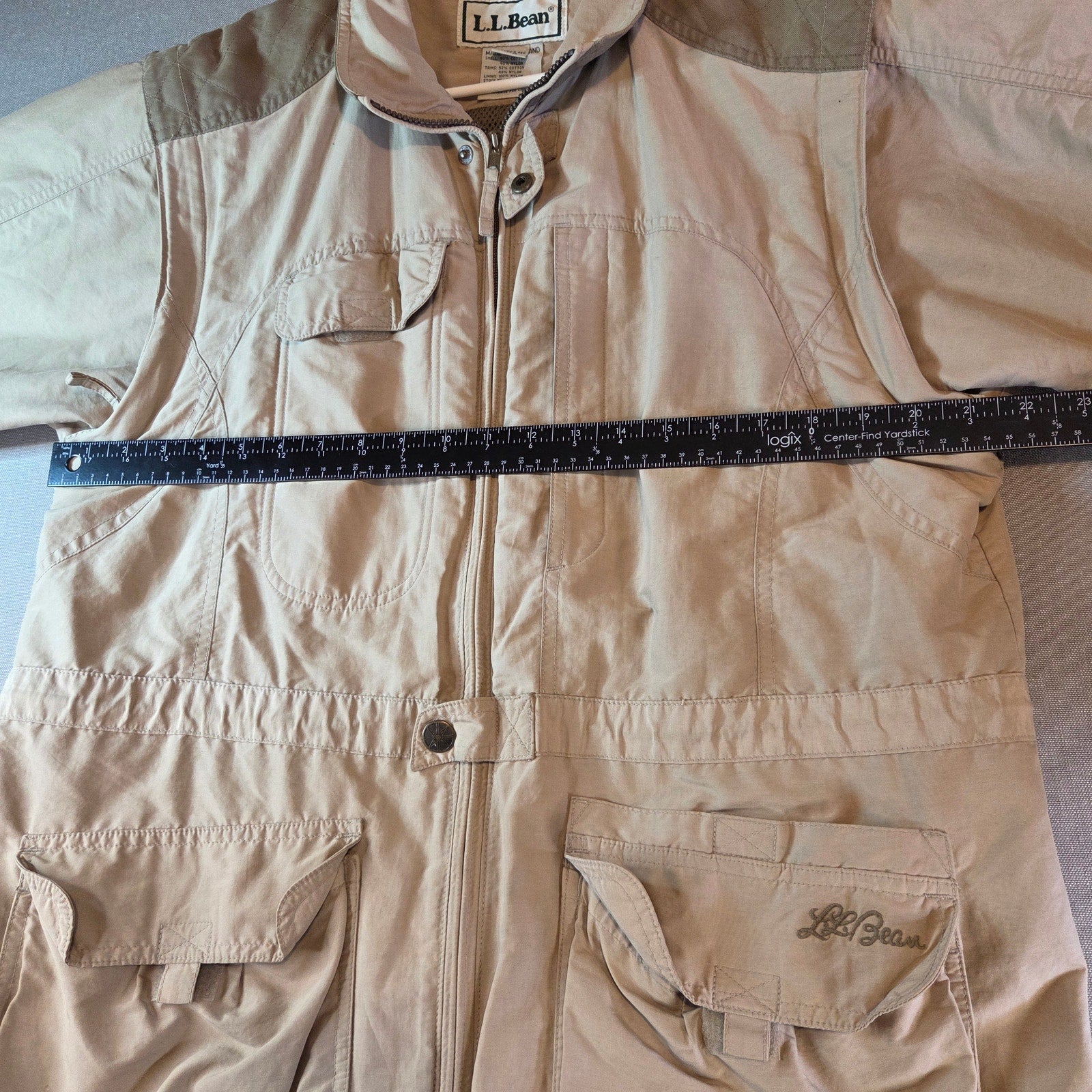L.L. Bean Women’s Convertible Field Jacket Vest Beige Large Zip Off Sleeves