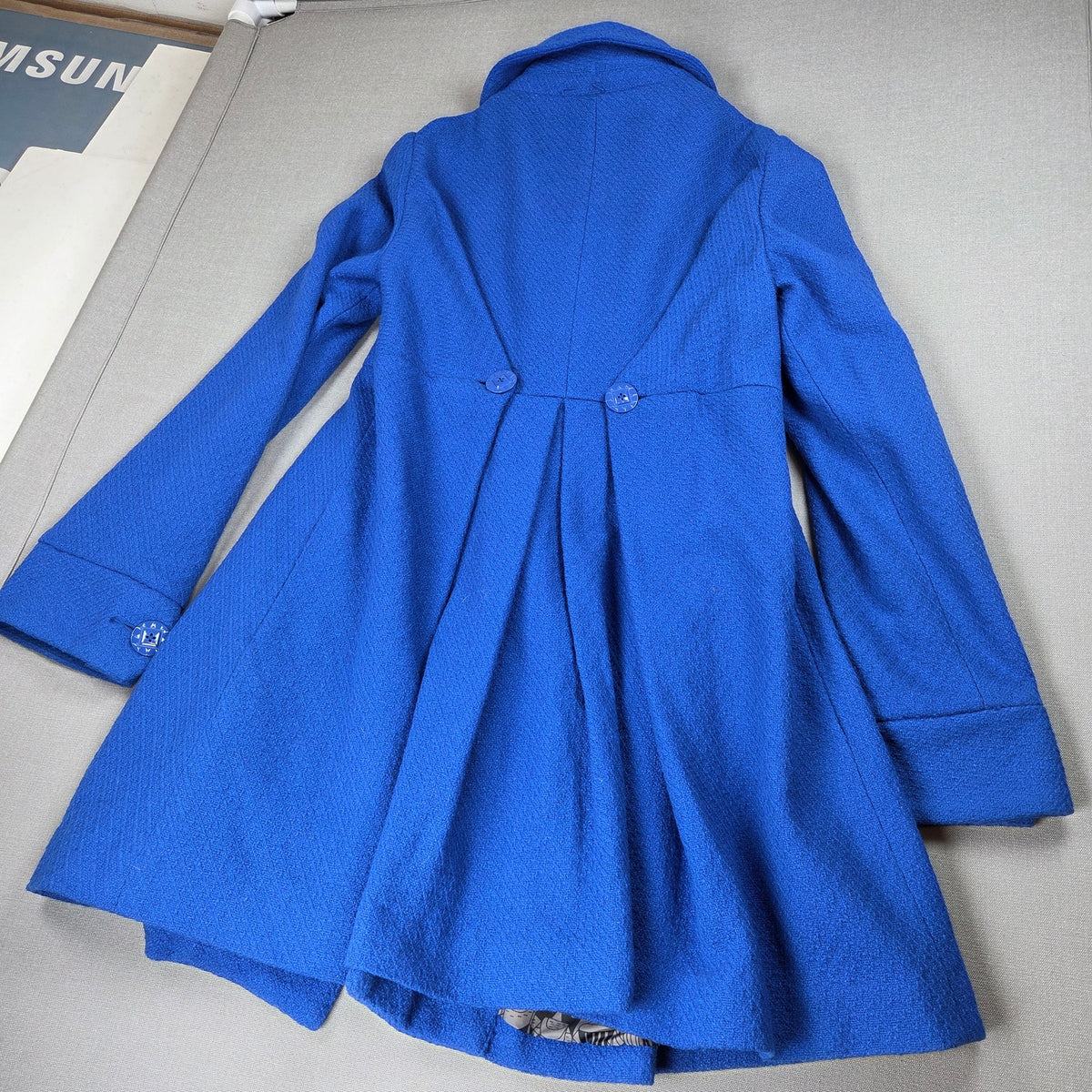 LUX Women's Wool Blend Double Breasted Swing Coat Blue Size M Peacoat Jacket