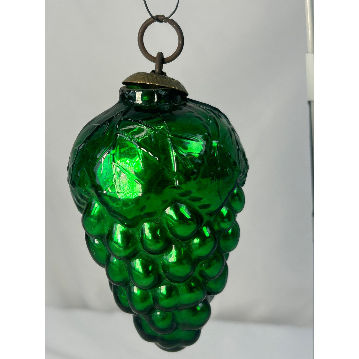 Antique 1800s German Kugel Green Grape Cluster Glass Christmas Ornament 4"