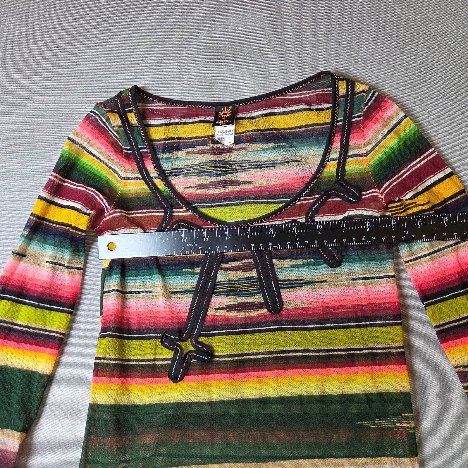 Jean Paul Gaultier Soleil Fuzzi Mesh Top Vintage Y2K Stripe Italy M Long Sleeve