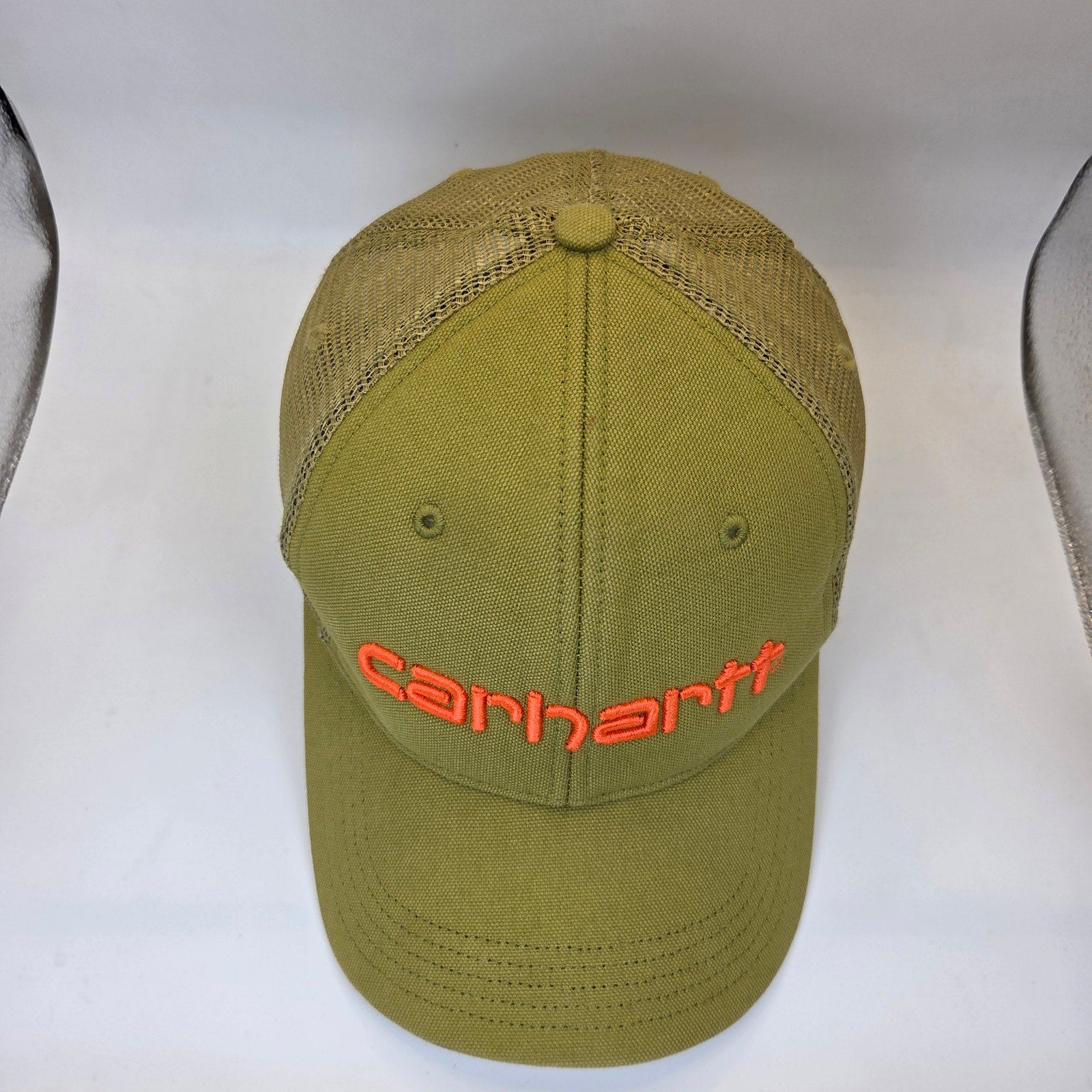 Carhartt Canvas Mesh Back Trucker Hat Olive Orange Snapback OSFA 2022